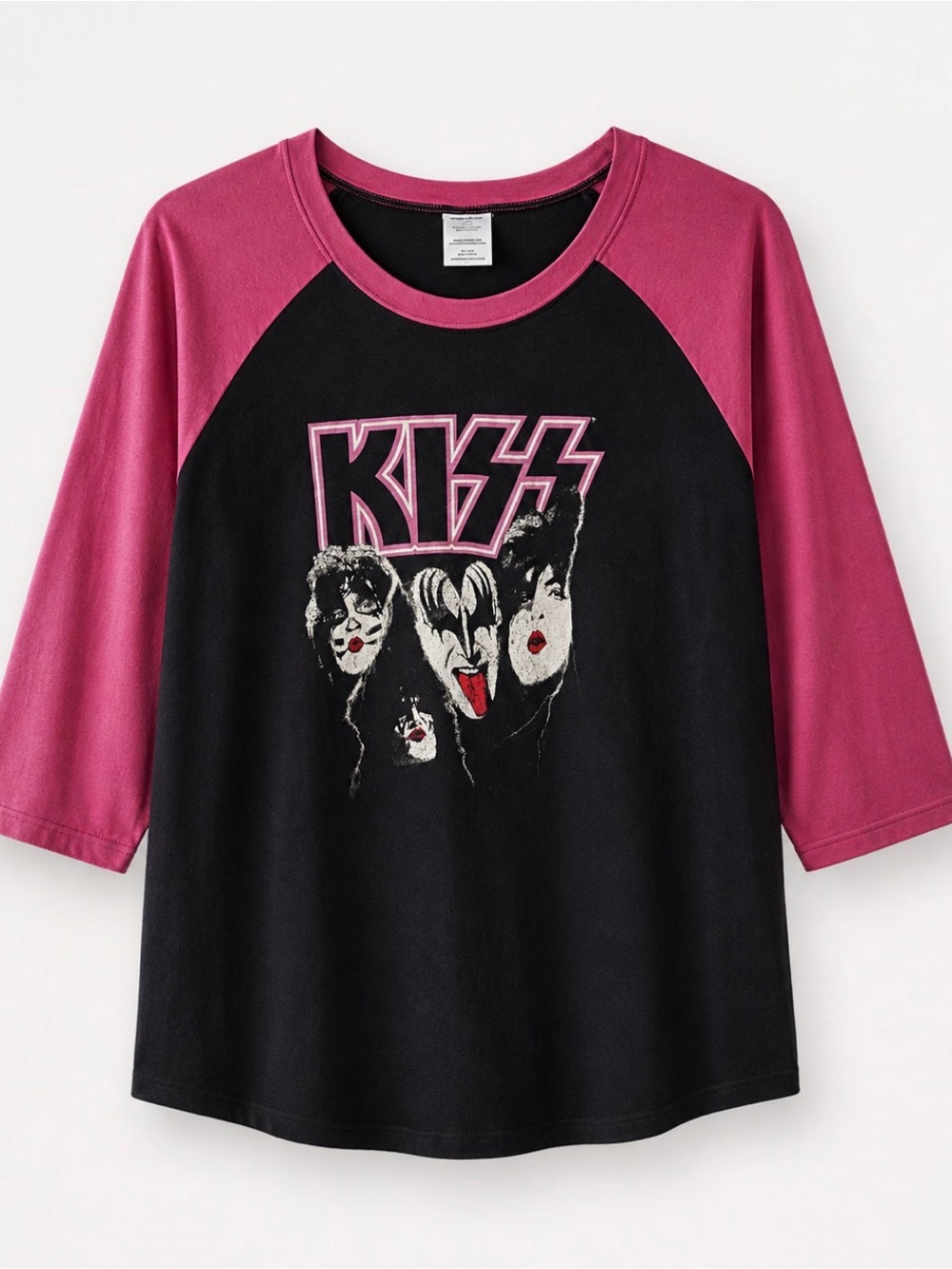 KISS Women’s Black & Pink 3/4 Sleeve Raglan Band Tee – 3XL